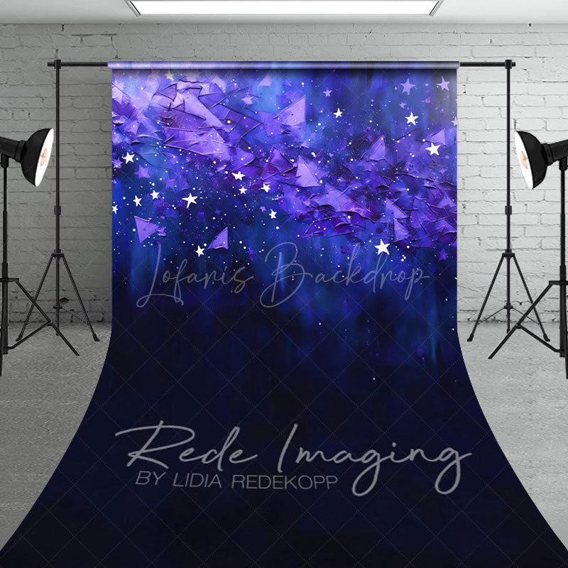Lofaris Abstract Blue Purple Stars Fine Art Sweep Backdrop