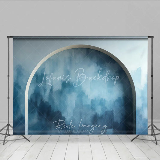 Lofaris Abstract Blue Textured Photography Backdrop with Arched Design Modern Watercolor Style for Studio Portraits