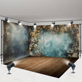 Lofaris Abstract Blue Wall Floral Wood Floor Room Set Backdrop