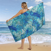 Lofaris Abstract Blue Waves Print Custom Name Beach Towel