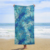 Lofaris Abstract Blue Waves Print Custom Name Beach Towel
