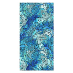 Lofaris Abstract Blue Waves Print Custom Name Beach Towel