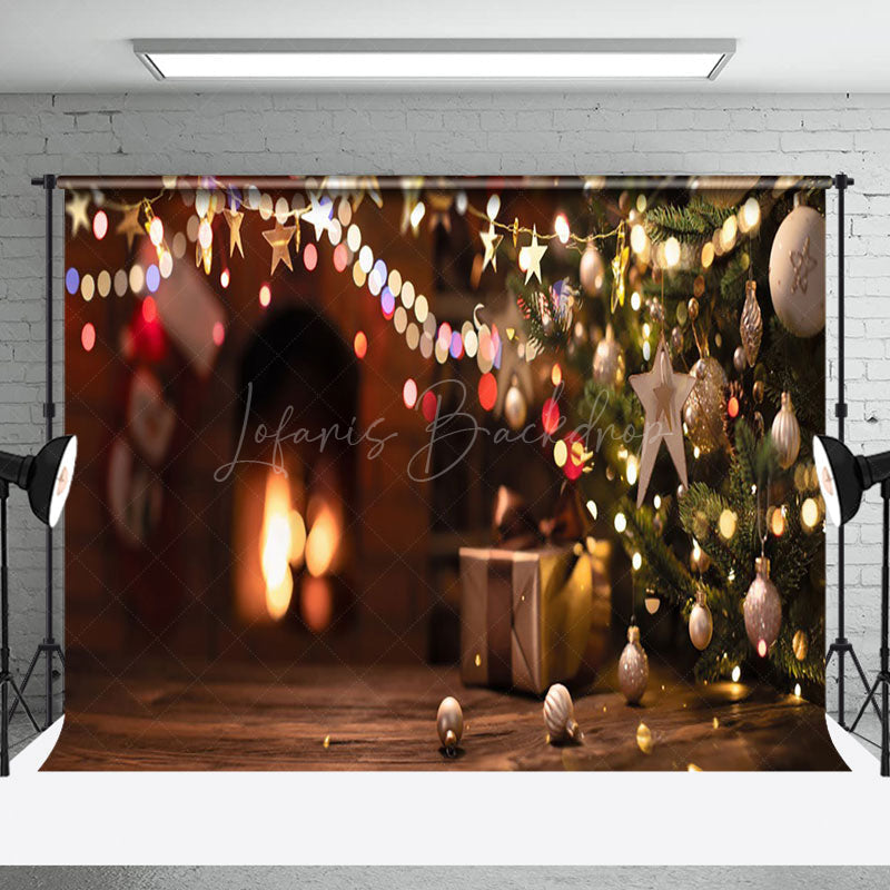 Lofaris Abstract Bokeh Lights Wood Floor Christmas Backdrop