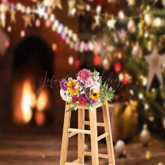 Lofaris Abstract Bokeh Lights Wood Floor Christmas Backdrop