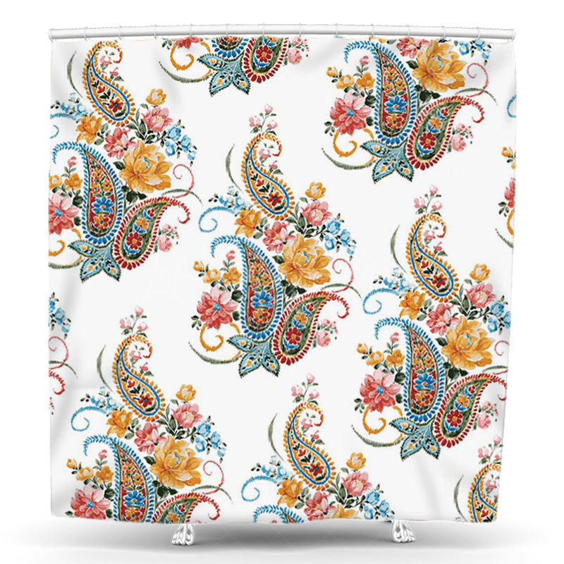 Lofaris Abstract Colorful Paisley Flowers Shower Curtain