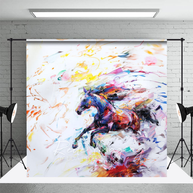 Lofaris Abstract Colorful Running Painted Horse Backdrop