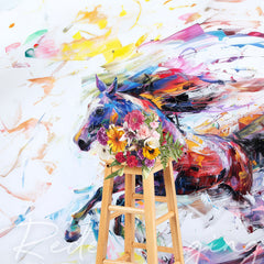 Lofaris Abstract Colorful Running Painted Horse Backdrop