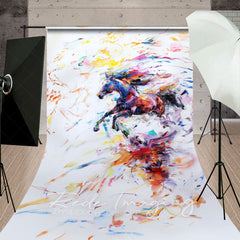 Lofaris Abstract Colorful Running Painted Horse Sweep Backdrop