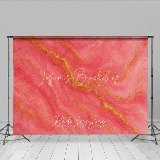 Lofaris Abstract Coral Pink and Gold Veins Photography Backdrop Elegant Textured Marble Style for Studio