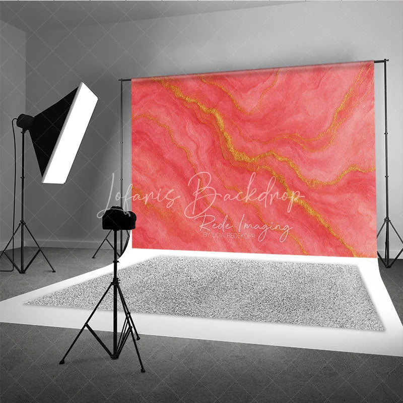 Lofaris Abstract Coral Pink and Gold Veins Photography Backdrop Elegant Textured Marble Style for Studio