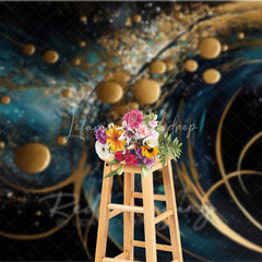 Lofaris Abstract Dark Blue Gold Fine Art Backdrop Glitter Circles Swirling Lines Studio Photography Background