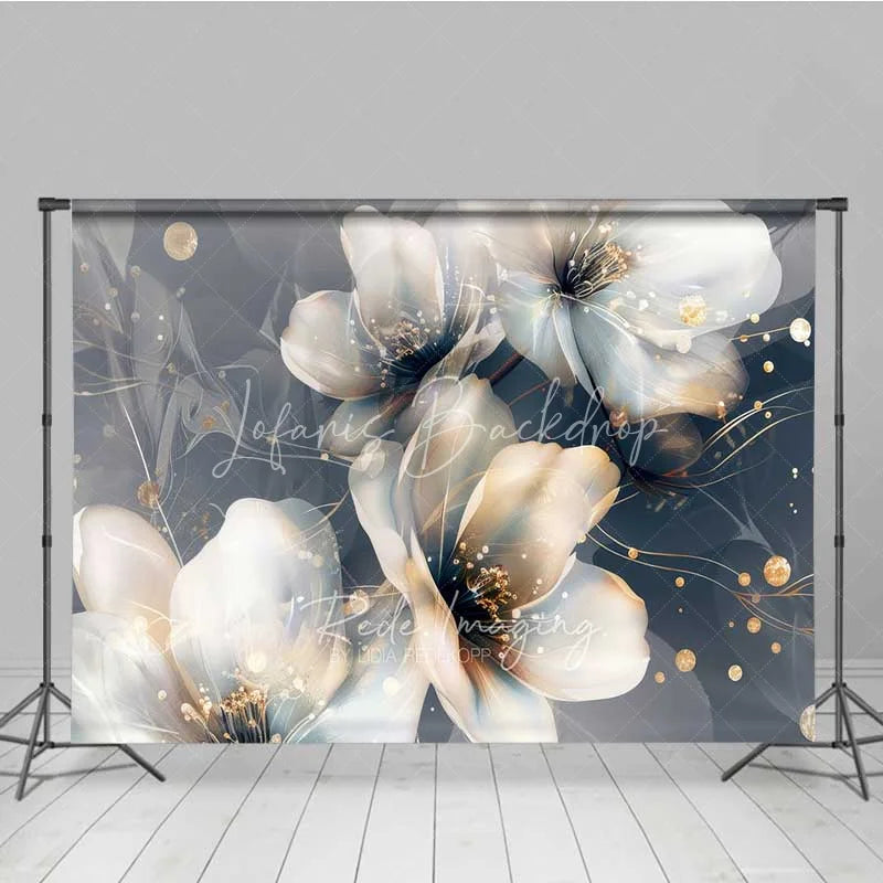 Lofaris Abstract Dreamy Floral Backdrop Translucent White Flower Photography Background Gold Dot Art Photo Booth Prop