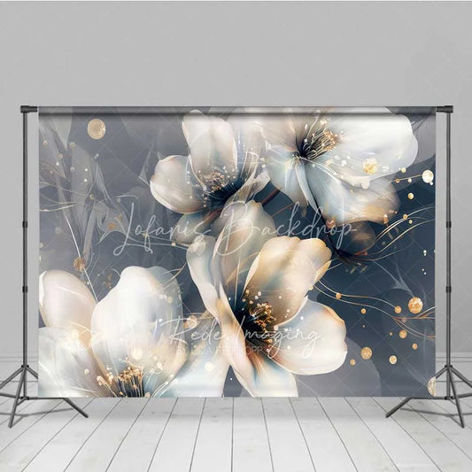 Lofaris Abstract Dreamy Floral Backdrop Translucent White Flower Photography Background Gold Dot Art Photo Booth Prop