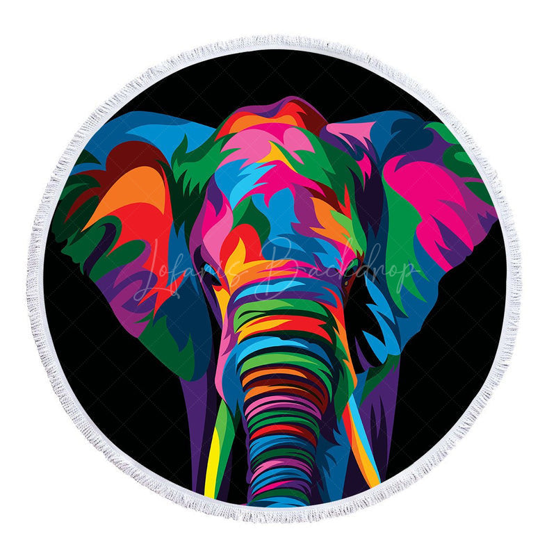 Lofaris Abstract Elephant Art Summer Vibe Round Beach Towel