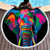 Lofaris Abstract Elephant Art Summer Vibe Round Beach Towel
