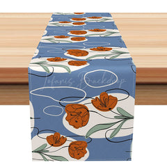 Lofaris Abstract Floral Table Runner in Blue White and Red for Patriotic Holiday Summer Party Decor