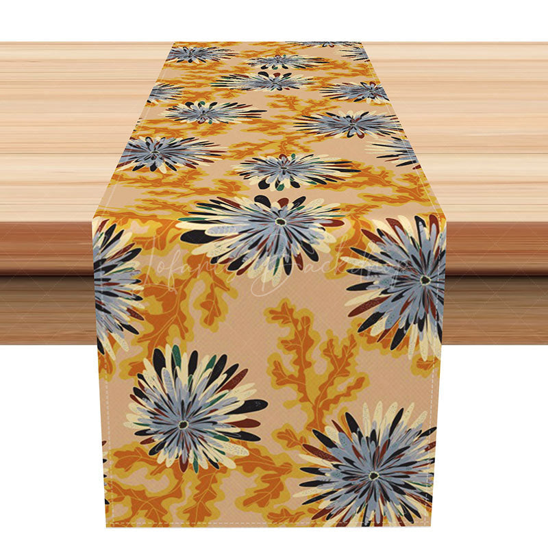 Lofaris Abstract Floral Table Runner with Khaki Leaves and Blooming Flowers for Neutral Boho Dining Room Decor