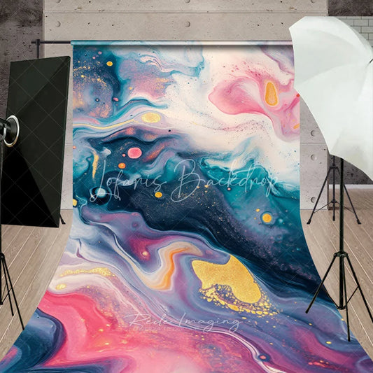 Lofaris Abstract Fluid Art Pink Teal and Gold Glitter Marble Sweep Backdrop Elegant Artistic Photography Background