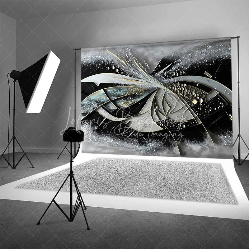 Lofaris Abstract Geometric 3D Fine Art Backdrop Black Grey White Gold Lines Studio Portrait Photography Background