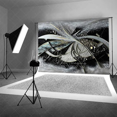Lofaris Abstract Geometric 3D Fine Art Backdrop Black Grey White Gold Lines Studio Portrait Photography Background
