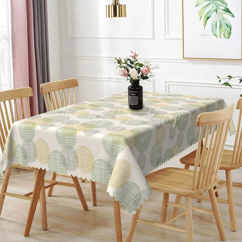 Lofaris Abstract Geometric Circles Rectangle Tablecloth Modern Round Grid Pattern Beige Grey Dining Table Cover Home Decor