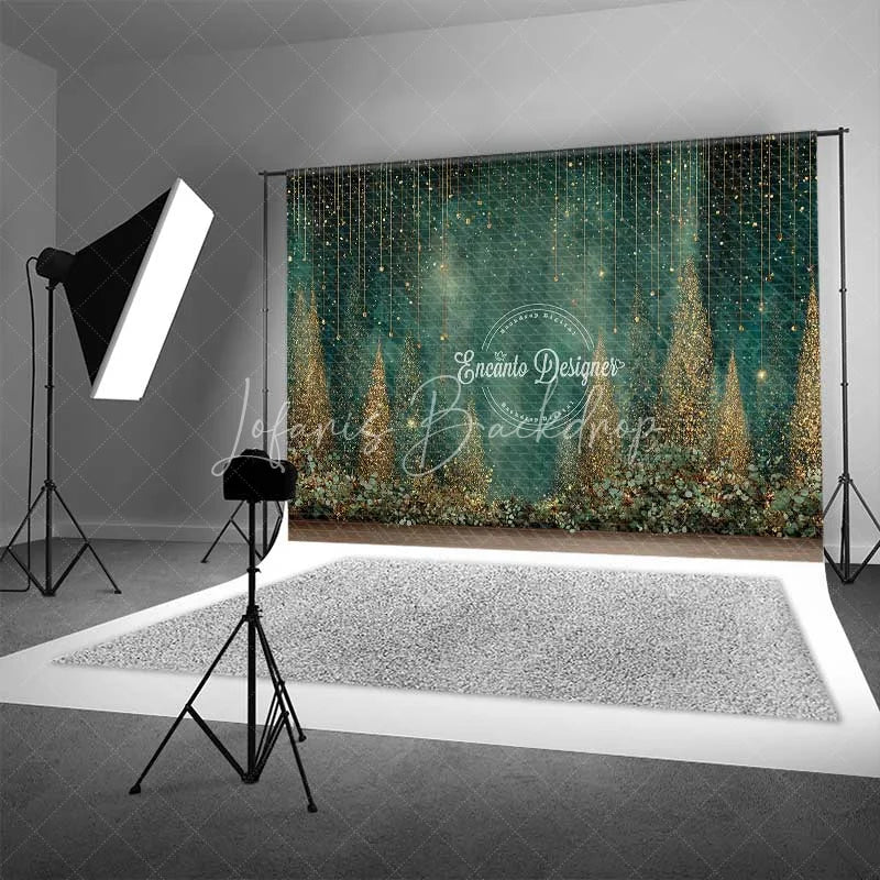 Lofaris Abstract Gold Glitter Forest Backdrop Dark Green Magical Rain Photography Background