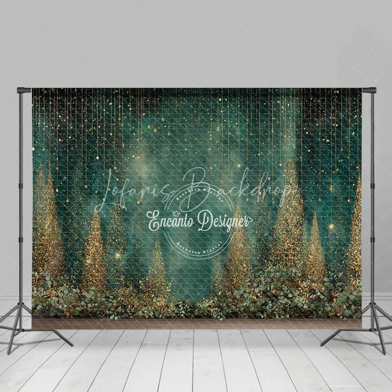 Lofaris Abstract Gold Glitter Forest Backdrop Dark Green Magical Rain Photography Background