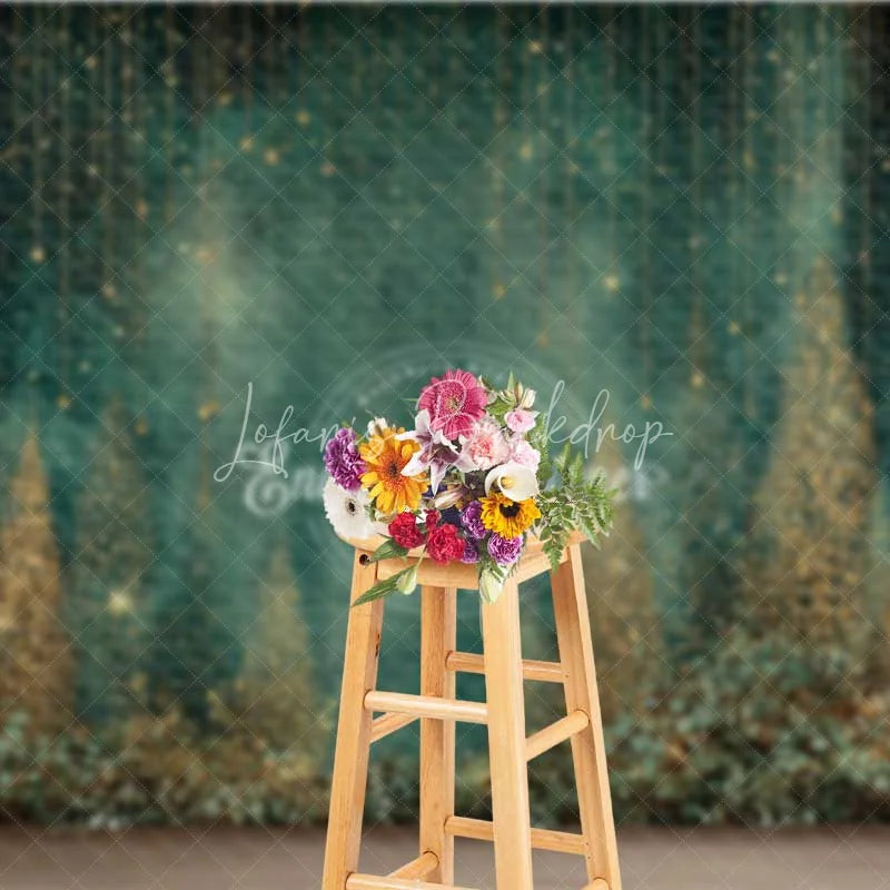 Lofaris Abstract Gold Glitter Forest Backdrop Dark Green Magical Rain Photography Background