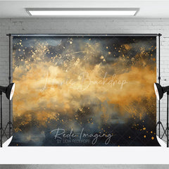 Lofaris Abstract Gold Splatter Dark Blue and Ochre Photography Backdrop Elegant Artistic Portrait Studio Prop