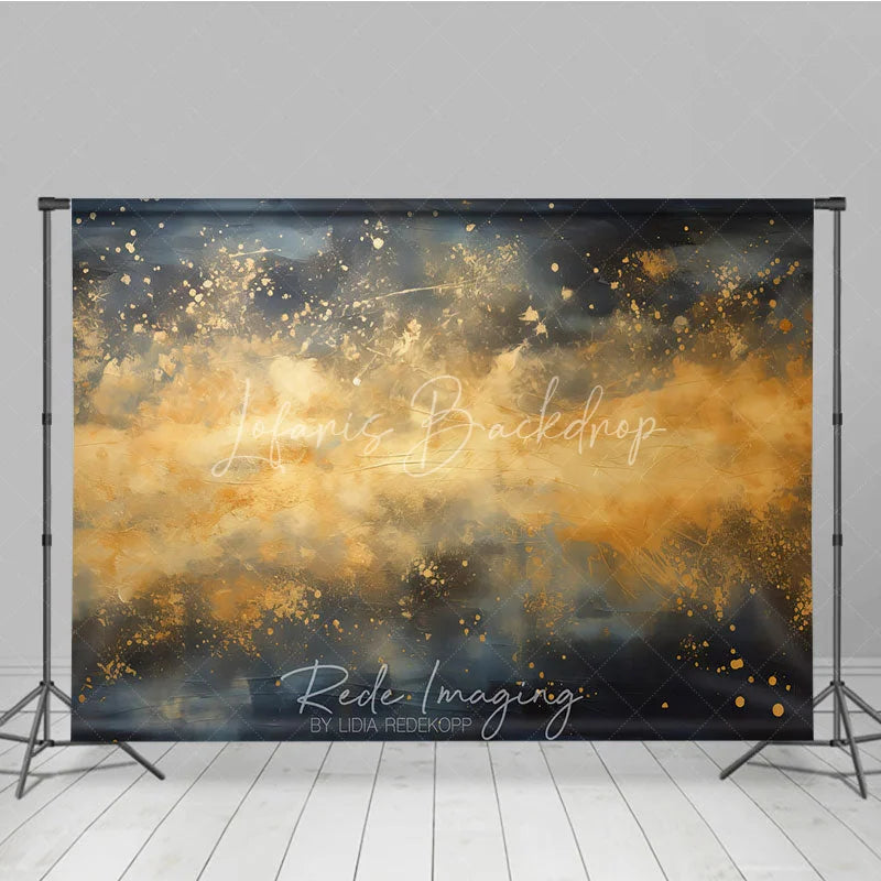 Lofaris Abstract Gold Splatter Dark Blue and Ochre Photography Backdrop Elegant Artistic Portrait Studio Prop