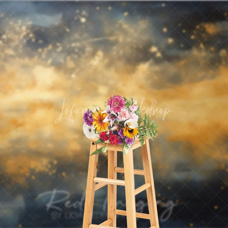 Lofaris Abstract Gold Splatter Dark Blue and Ochre Photography Backdrop Elegant Artistic Portrait Studio Prop