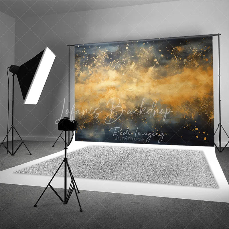 Lofaris Abstract Gold Splatter Dark Blue and Ochre Photography Backdrop Elegant Artistic Portrait Studio Prop