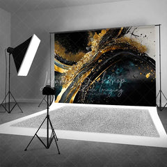 Lofaris Abstract Gold Texture Fine Art Backdrop Dark Blue Black Swirls Paint Strokes Studio Photography Background