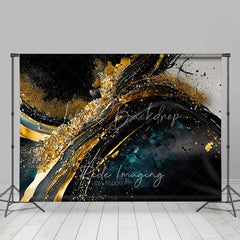 Lofaris Abstract Gold Texture Fine Art Backdrop Dark Blue Black Swirls Paint Strokes Studio Photography Background