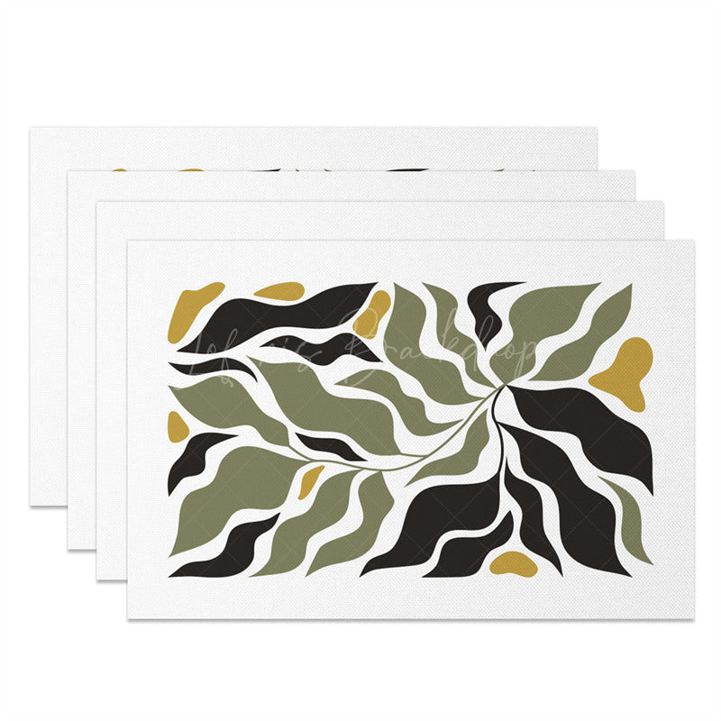 Lofaris Abstract Green Black Plant Leaves Set of 4 Placemats