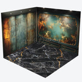 Lofaris Abstract Green Gold Textured Marble Room Set Backdrop