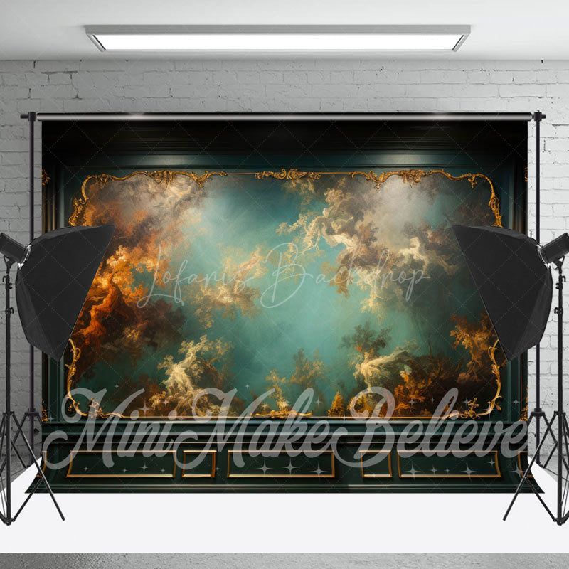 Lofaris Abstract Green Gold Textured Marble Room Set Backdrop