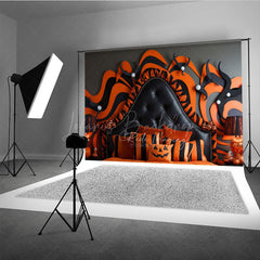Lofaris Abstract Halloween Headboard Photography Backdrop Orange and Black Wavy Stripes Modern Spooky Bedroom Photo Prop