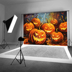 Lofaris Abstract Jack O’ Lantern Oil Painting Photography Backdrop Colorful Carved Pumpkins Modern Halloween Photo Prop