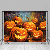 Lofaris Abstract Jack O’ Lantern Oil Painting Photography Backdrop Colorful Carved Pumpkins Modern Halloween Photo Prop