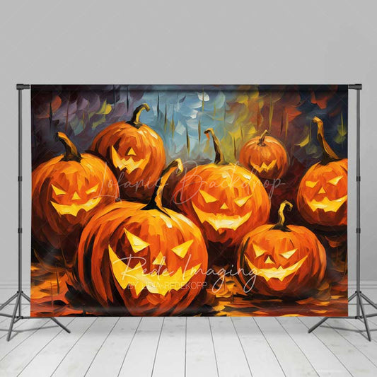 Lofaris Abstract Jack O’ Lantern Oil Painting Photography Backdrop Colorful Carved Pumpkins Modern Halloween Photo Prop