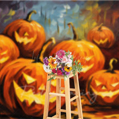 Lofaris Abstract Jack O’ Lantern Oil Painting Photography Backdrop Colorful Carved Pumpkins Modern Halloween Photo Prop
