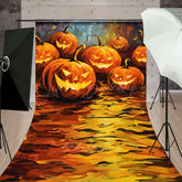 Lofaris Abstract Jack O’ Lantern Oil Painting Sweep Photography Backdrop with Floor Colorful Carved Pumpkins Photo Prop