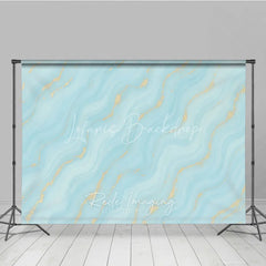 Lofaris Abstract Light Blue and Turquoise Wavy Photography Backdrop with Gold Glitter Elegant Marble Texture