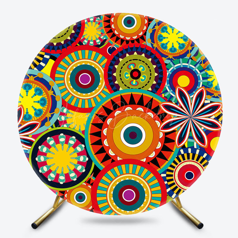 Lofaris Abstract Mandala Flowers Round Ethiopian Backdrop