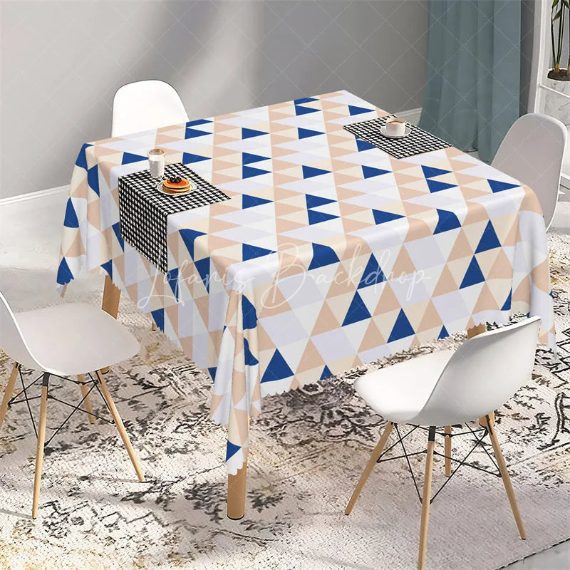 Lofaris Abstract Navy and Beige Triangle Rectangle Tablecloth Modern Geometric Mosaic Pattern Table Cover