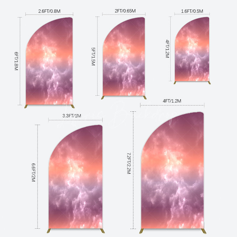 Lofaris Abstract Orange Red White Clouds Scene Half Moon Arch Backdrop