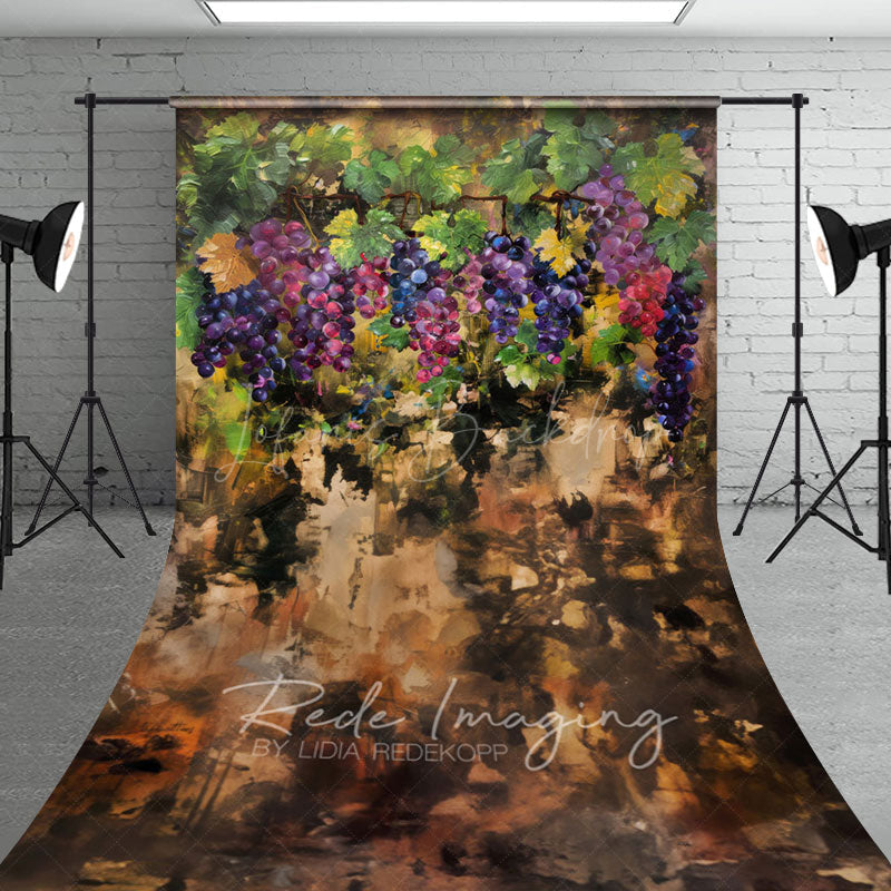 Lofaris Abstract Painted Grapes Brown Fine Art Sweep Backdrop