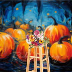 Lofaris Abstract Pumpkin Patch Oil Painting Backdrop Moody Blue and Orange Halloween Fine Art Style Photography Prop