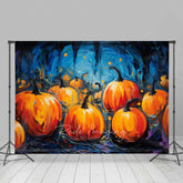 Lofaris Abstract Pumpkin Patch Oil Painting Backdrop Moody Blue and Orange Halloween Fine Art Style Photography Prop